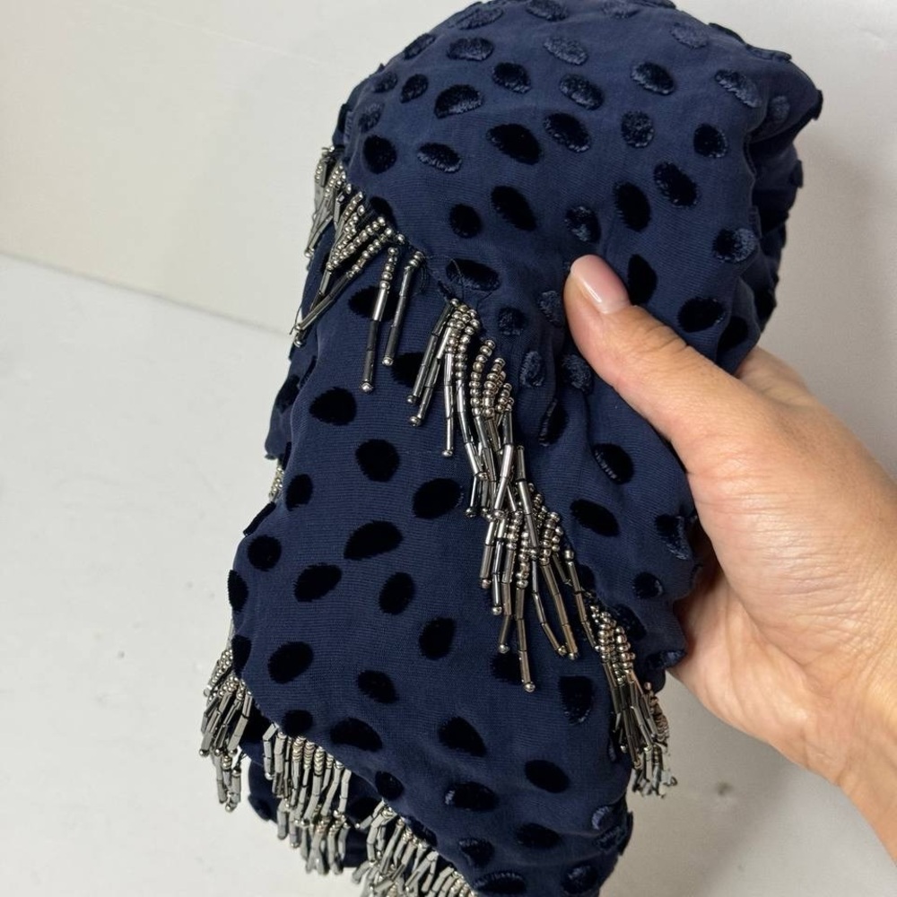 Club Monaco Silk Blend Scarf Dark Blue w Beads - Picture 2 of 6